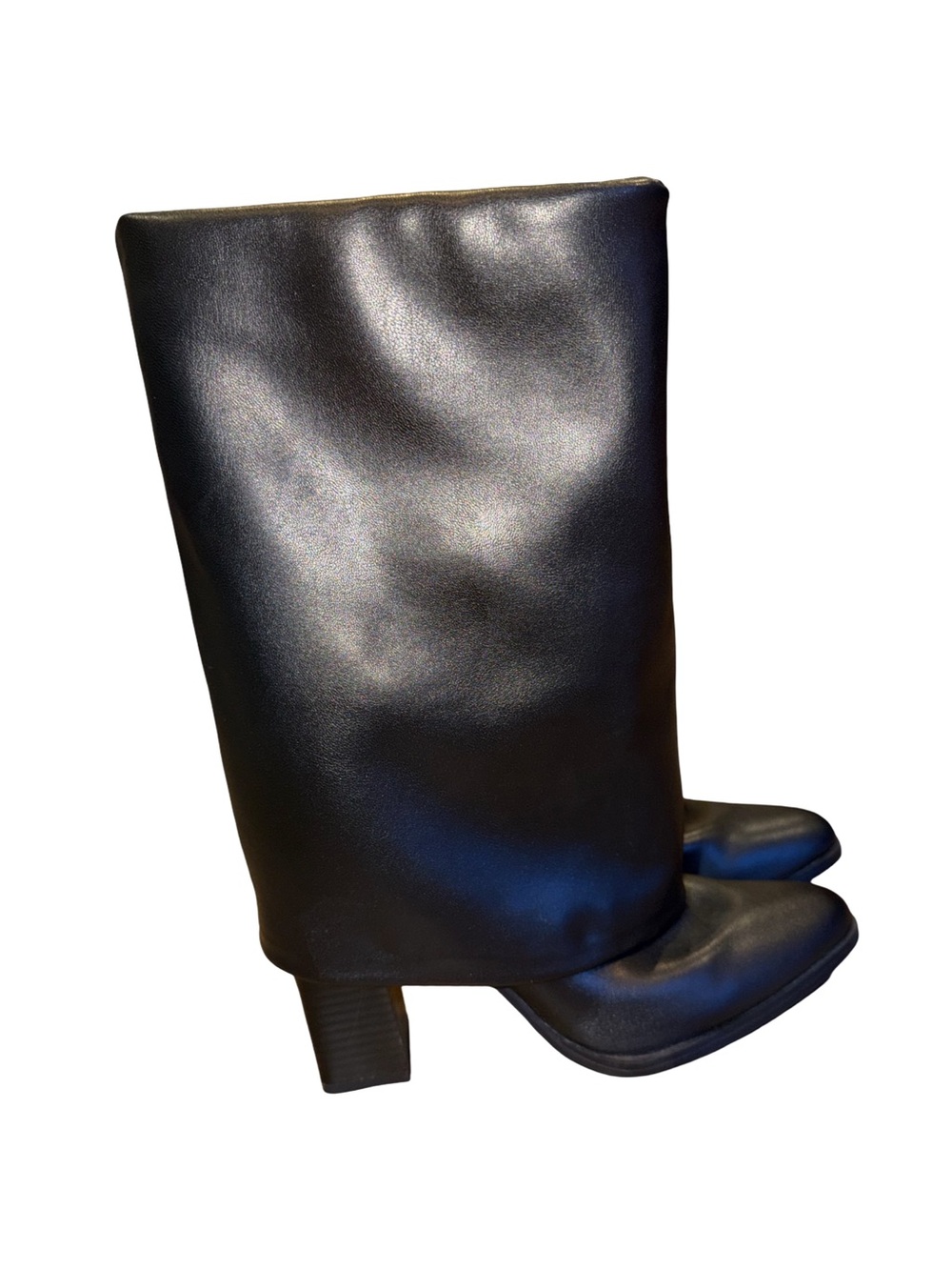 Marc Fisher Black Mid-Calf Leather Block Heel Boots